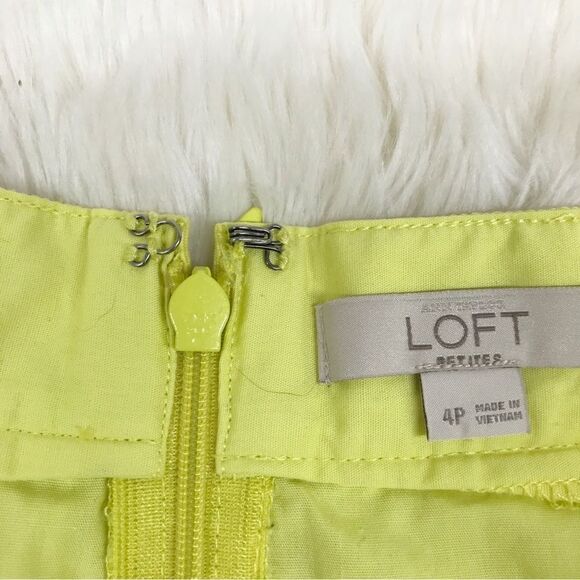 LOFT Neon Yellow Green Eyelet Mini Skirt Short Mesh Square Cutout Size 4 Petite - Picture 4 of 11